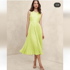 Banana Republic Lime Green Pleated Midi Dress